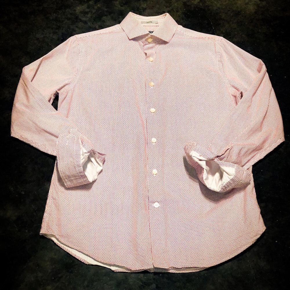 Men’s red & white button up shirt